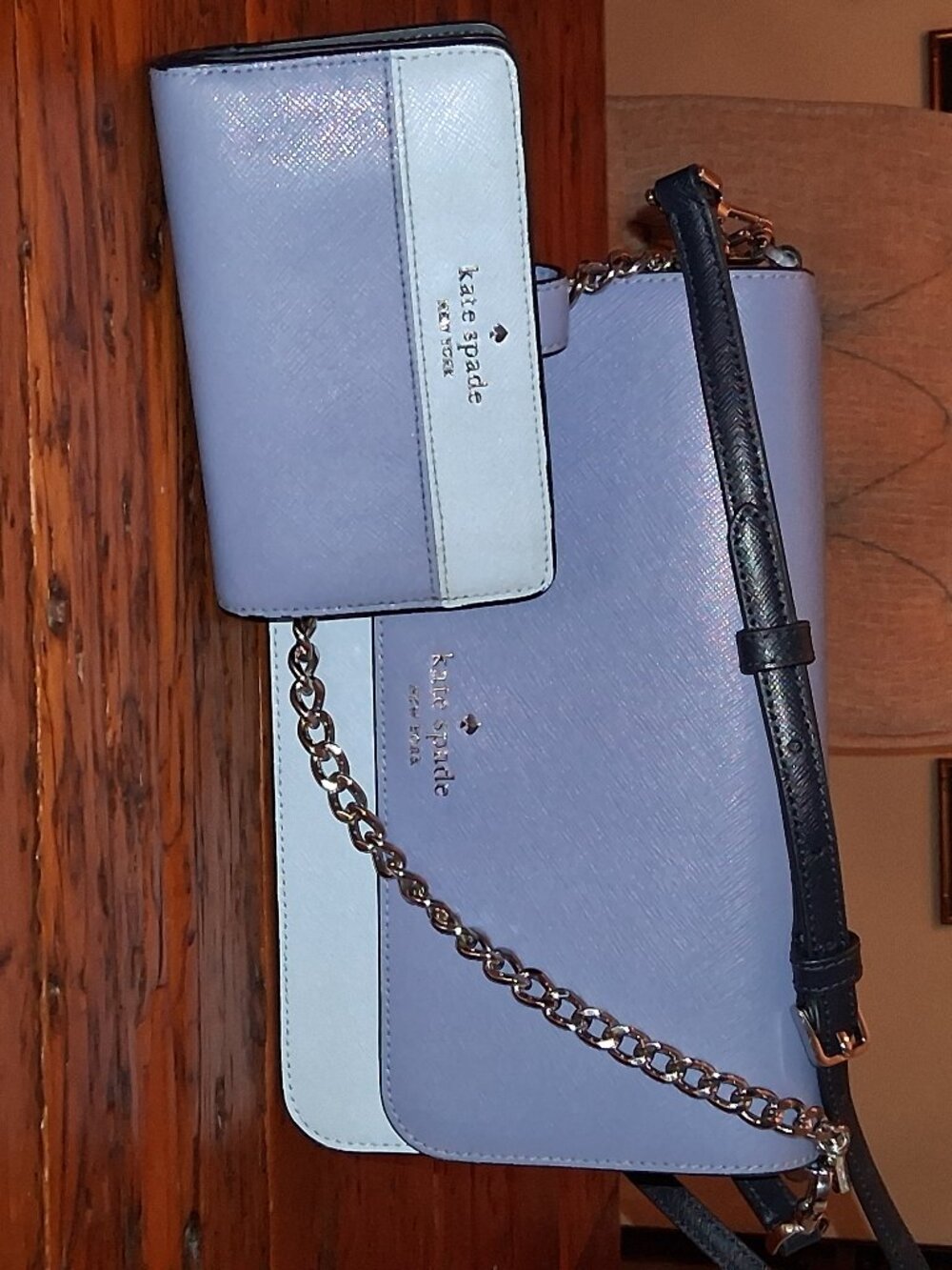 Kate‎ Spade Madison Flap Crossbody Bag & Wallet Saffiano Leather Blue EUC